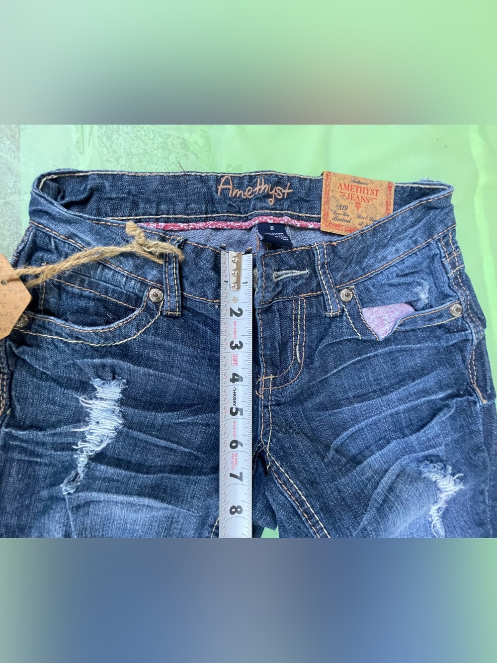 LOW RISE Y2K AMETHYST VINTAGE  BLUE JEANS NEW WITH TAGS SIZE 0 JUNIORS - Picture 13 of 14